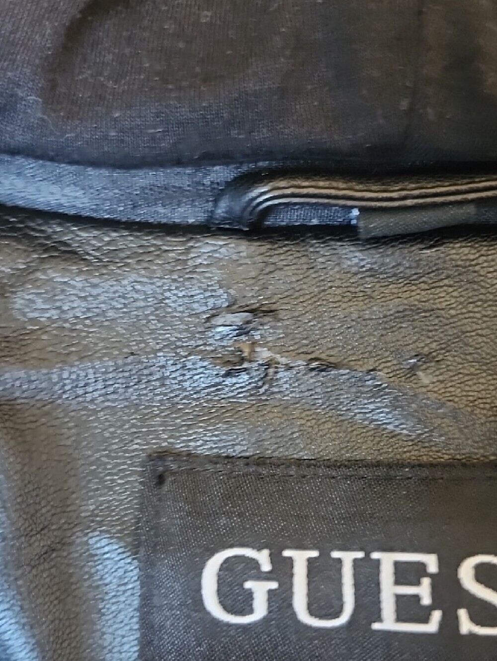 Guess Black Faux Leather Hooded Jacket with Quilted Panels - Picture 13 of 13